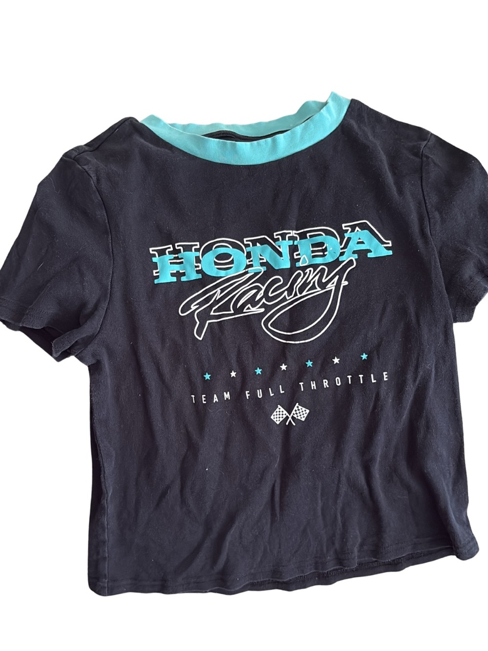 Honda Racing Black Crop Tee with Teal Accents